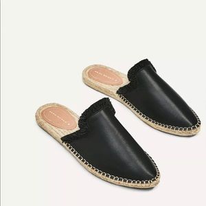✨ZARA Black Leather Espadrille Slides✨
